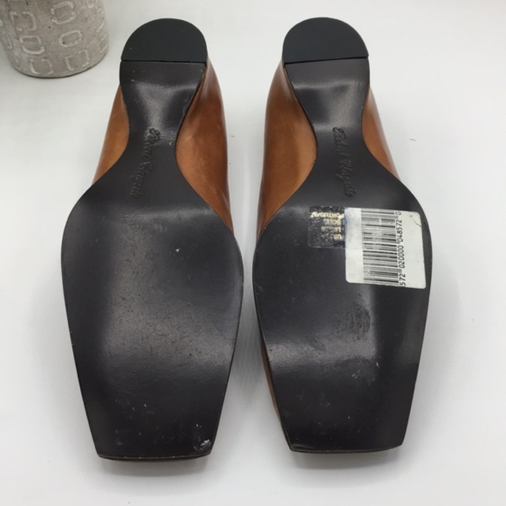 ROBERT CLERGERIE cognac leather square toe flats - Picture 5 of 8